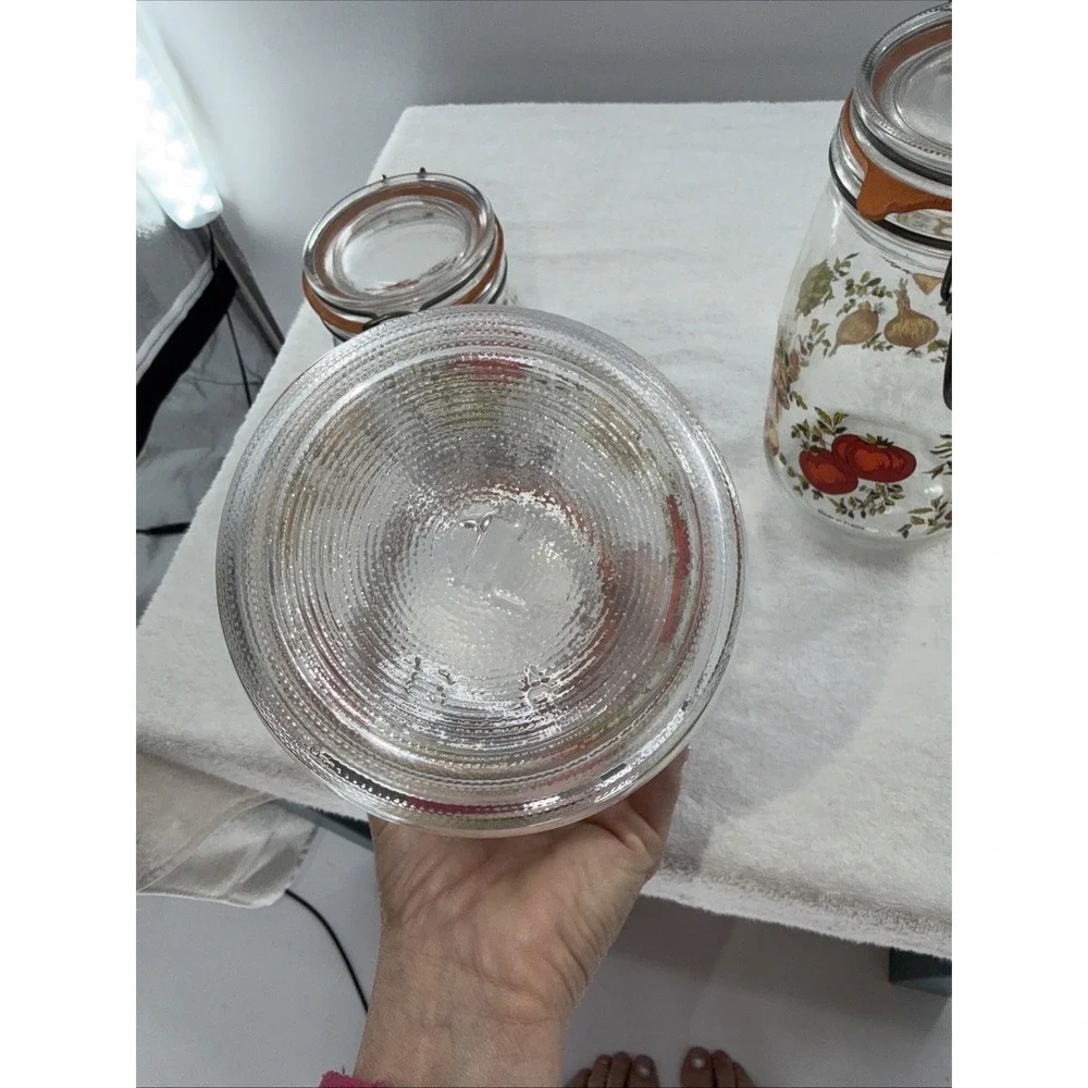 ARC France Vintage Spice Of Life Mushroom Veg Glass Canister Jar Set Of 3 1970s